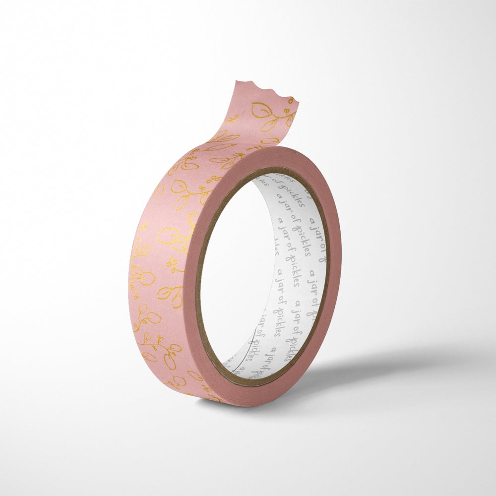 Rose Pink Gold Foil Floral Washi Tape