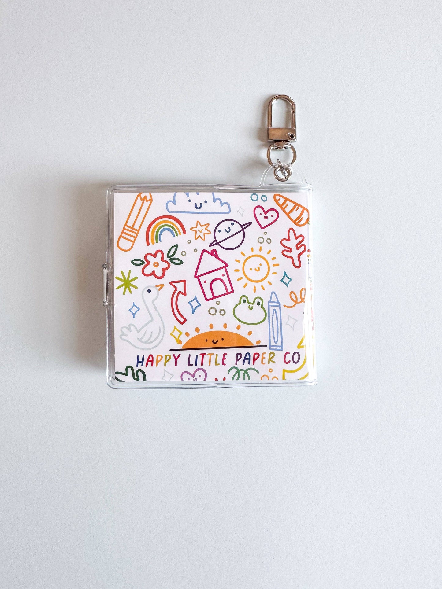 Mini Notebook Bag Charm Keychain - Happy Scribbles (Doodles, Cute, Rainbow)