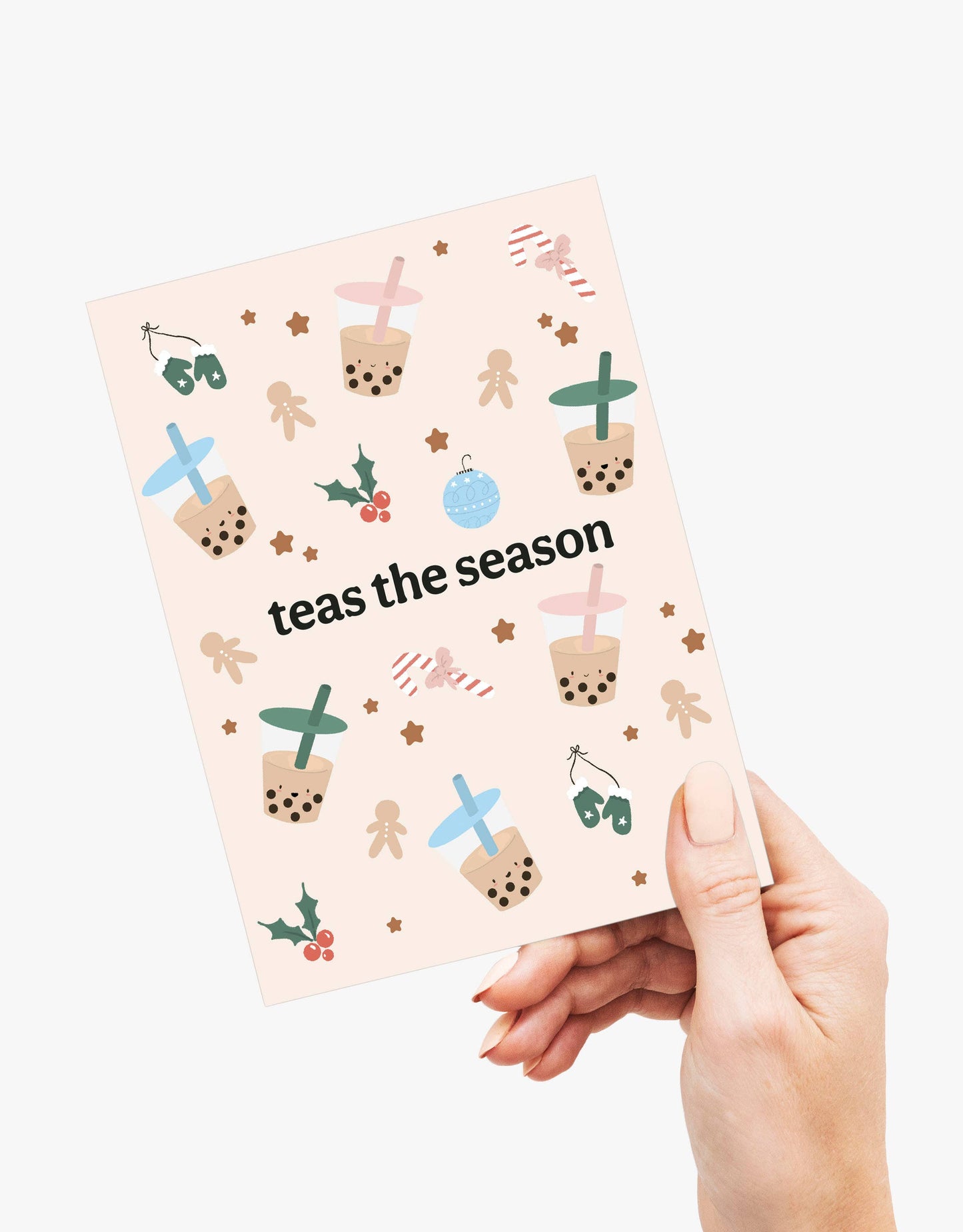 Teas the Season - Christmas/Holiday, Boba Greeting Card