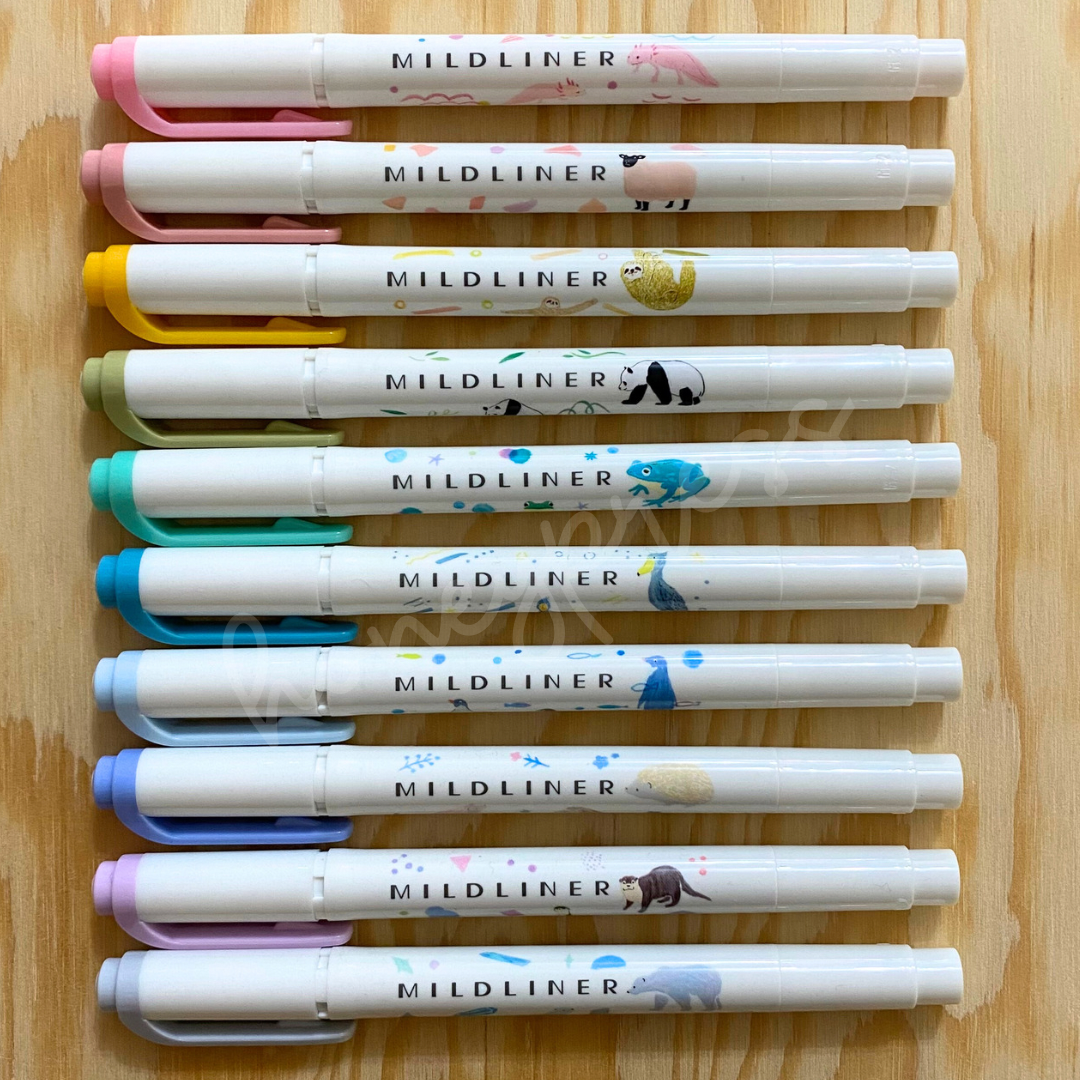 A display of all 10 animal variants of the highlighters.