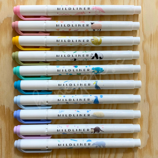 A display of all 10 animal variants of the highlighters.