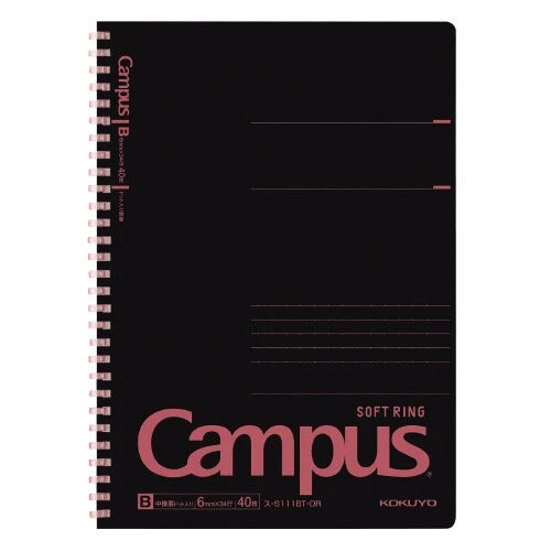 Soft Ring B5 Black Cover Notebook - Red