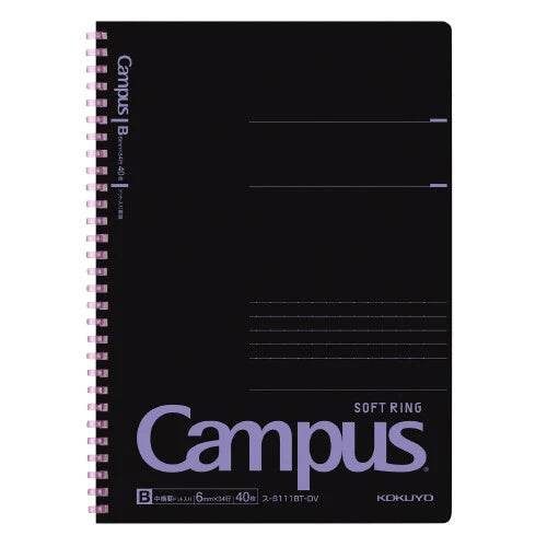 Soft Ring B5 Black Cover Notebook - Purple