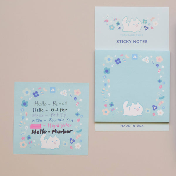 Sticky Notes - Floral White Cat