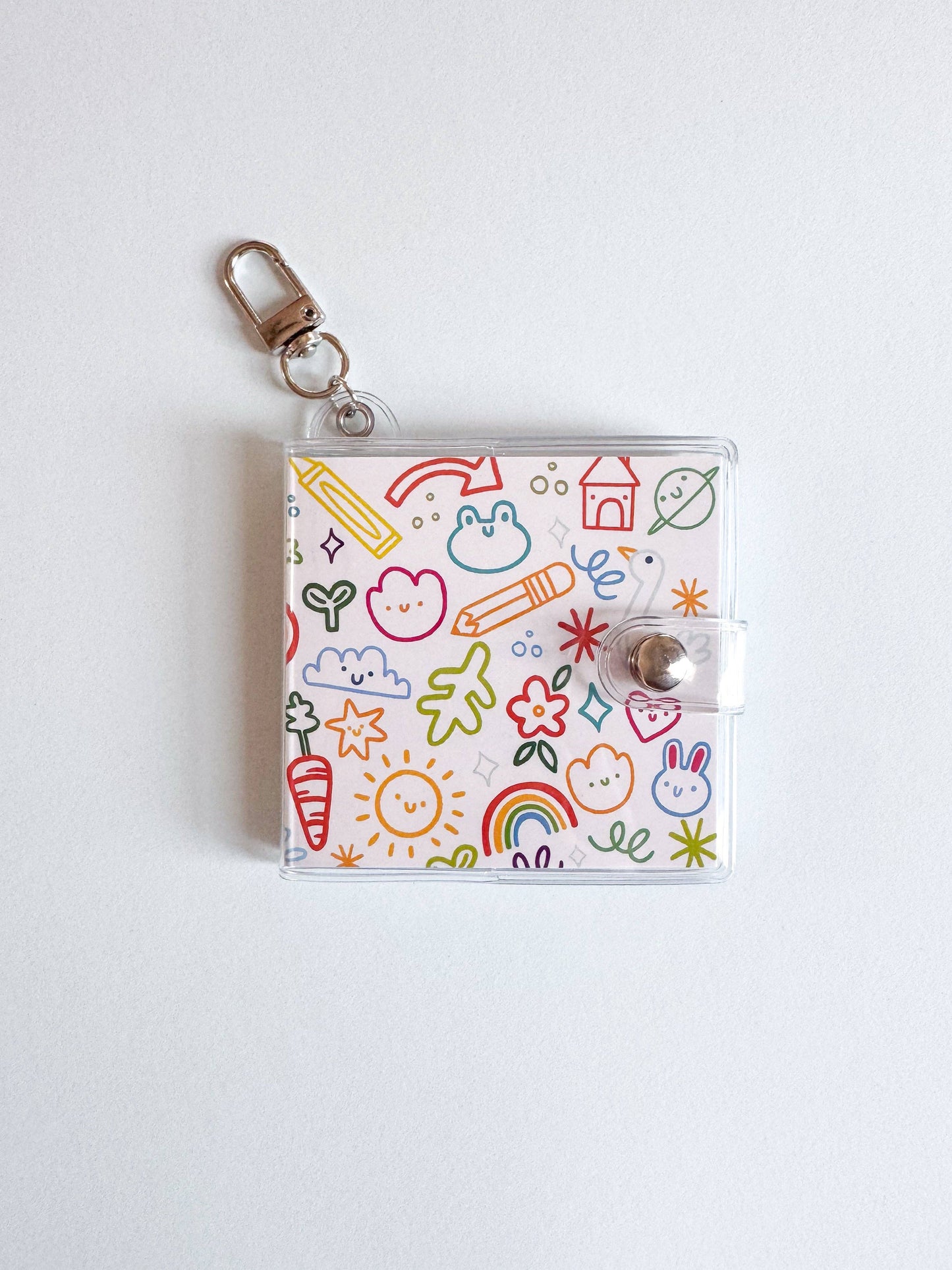 Mini Notebook Bag Charm Keychain - Happy Scribbles (Doodles, Cute, Rainbow)