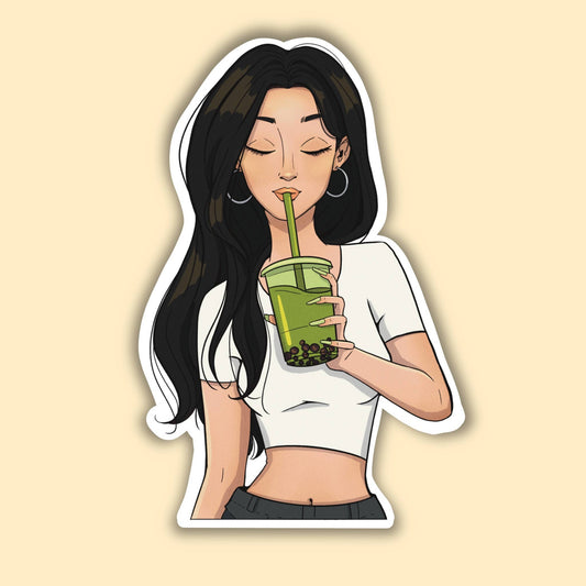Matcha Green Tea Boba Girl Vinyl Waterproof Sticker