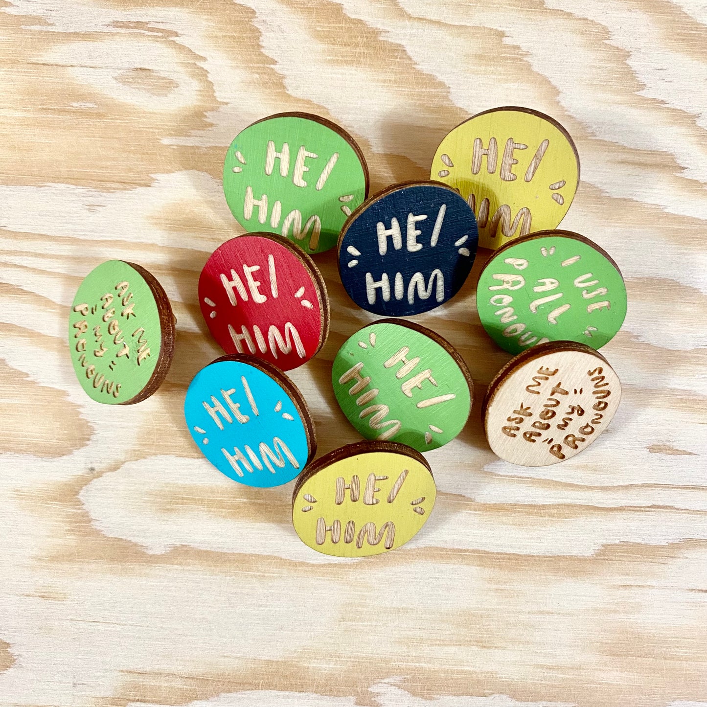 Wood Pronoun Pin