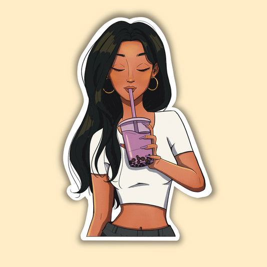 Taro Milk Tea Boba Girl Vinyl Waterproof Sticker