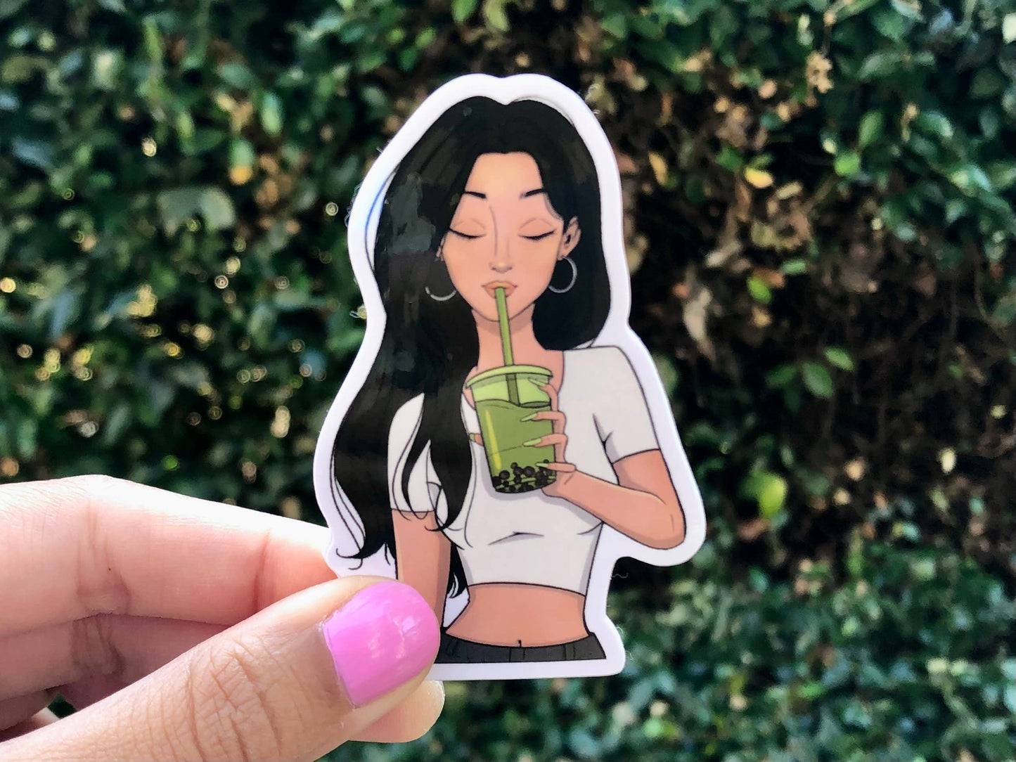 Matcha Green Tea Boba Girl Vinyl Waterproof Sticker
