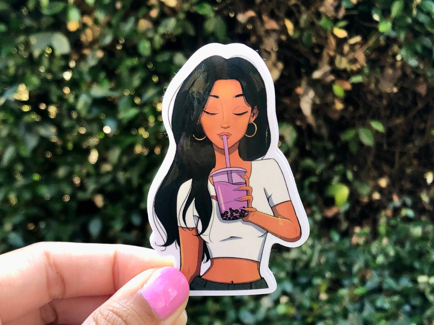 Taro Milk Tea Boba Girl Vinyl Waterproof Sticker