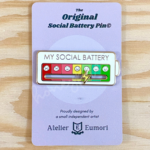 Social Battery Sliding Pin (Magnet Back) - White