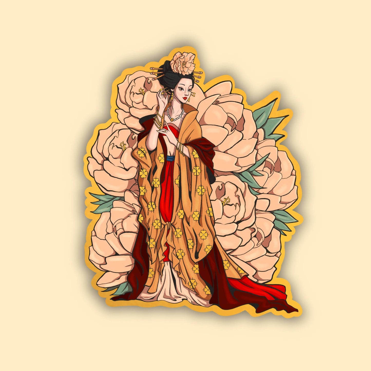 Chinese Beauty Yang Gui Fei Waterproof Gold Brushed Sticker