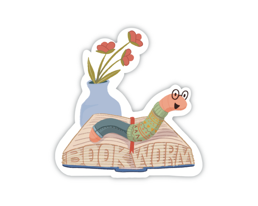 Book Worm Vinyl Sticker