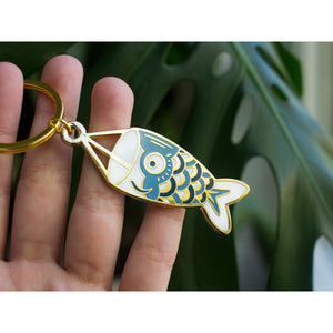 Blue Koinobori Metal Keychain