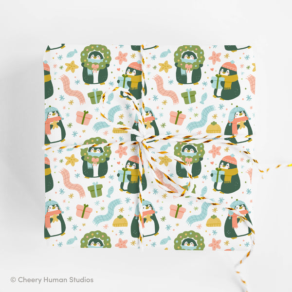 Penguin Holiday Gift Wrap - Pack of 2 Sheets
