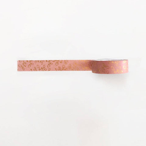 Rose Pink Gold Foil Floral Washi Tape