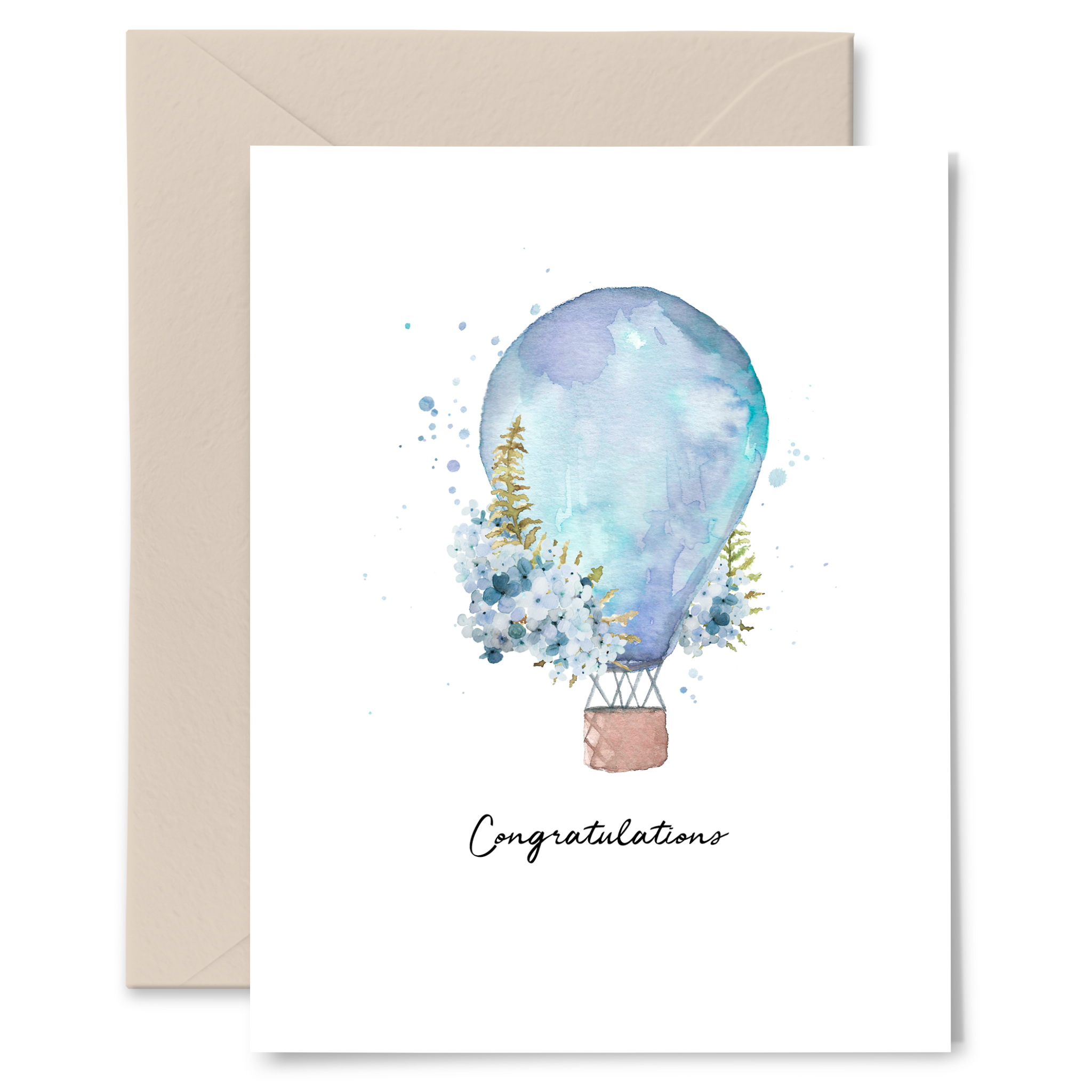 Blue Hot Air Balloon Congratulatory Greeting Card